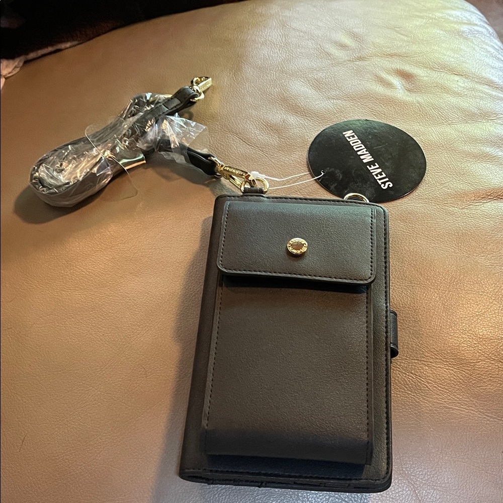 Steve Madden Black Phone Holster with Gold Accents